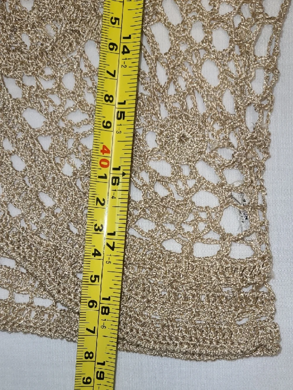 Zashi Beige and Gold Crochet Triple Hook and Eye Front Layering Shrug L - Picture 8 of 8